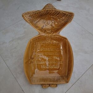Vintage Ceramic glazed Chip and Guacamole Platter with Recipe - Amigo Shape